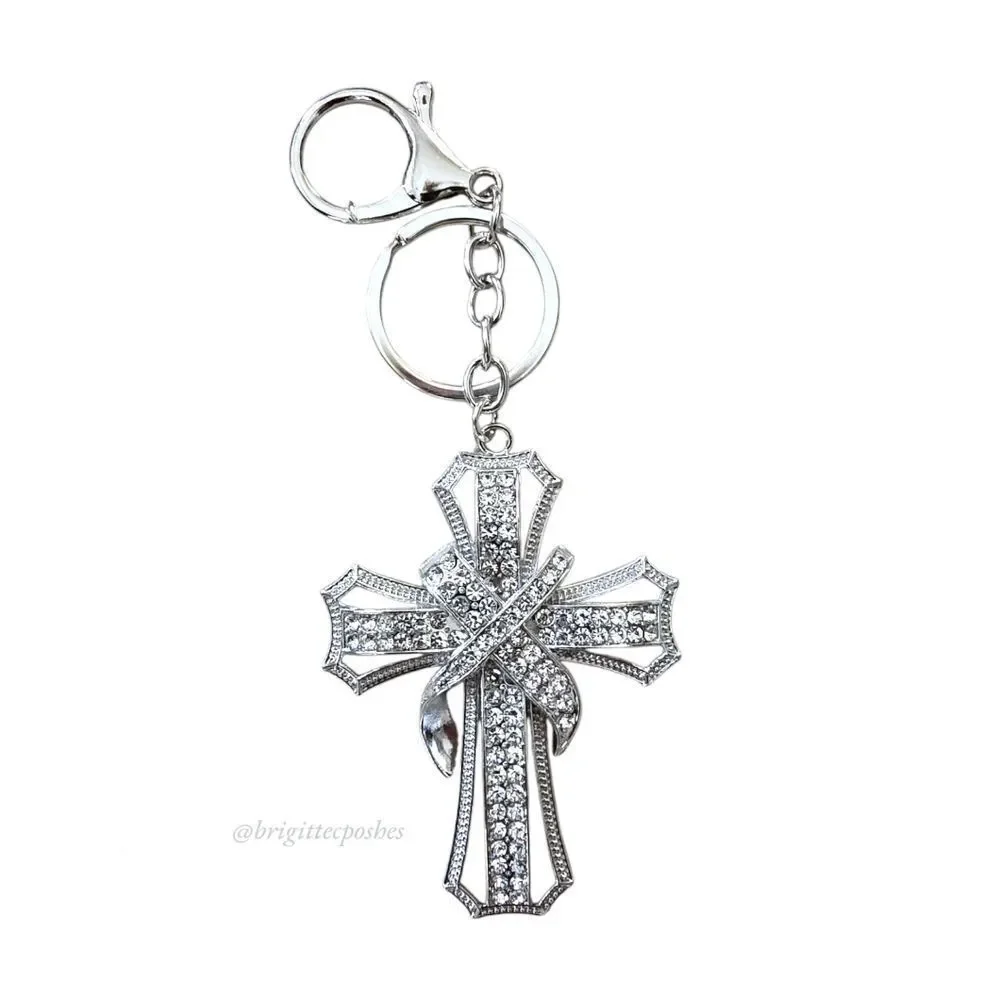 CHRISTIAN CROSS Sparkling Embellished Silver Tone Keychain